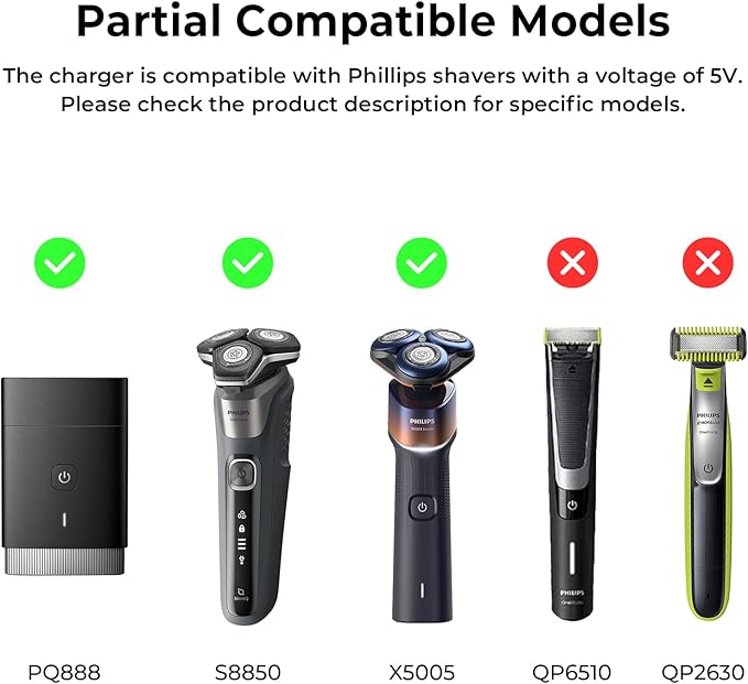 5V Fast Charger for Philips Norelco Newer Model 3900 2400, Wet & Dry Shaver Newer Series 2000 5000 7000 3000 QP2724 QP2834 QP1924, MG7910 MG5910 MG9510 Philips Oneblade 360 Trimmer Electric Shaver