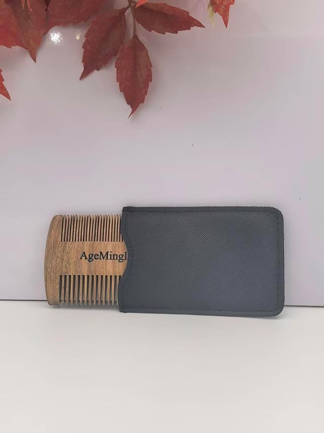 Men Handmade Beard Comb With 100% Natural Green Sandalwood In Fine&Wide Teeth For Long And Short Beard, Hair