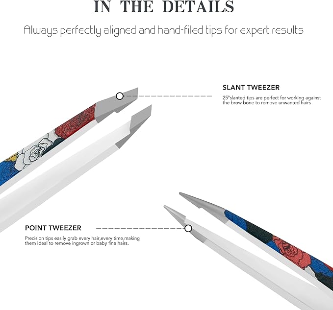 Tweezers - Pointed Slant Tweezer Set - Precision Tweezers for Women and Men Facial Hair, 420 Stainless Steel Pointed Slant Tweezers for Any Unwanted Hair; Ingrown Hair & Eyebrows, Travel Case Included
