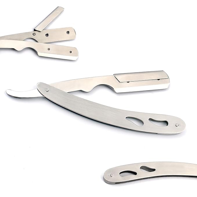 Stainless Steel Barber Straight Edge Razor with 100 Count Blades Made of Stainless Steel Easy To Replace