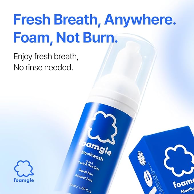 2-in-1 Foam Mouthwash & Toothpaste - Waterless Travel Size Oral Care, Portable Mouthwash Foam for Refreshing Breath, No Alcohol, Fluoride Free, Made in Korea 50 mL / 1.69 fl oz