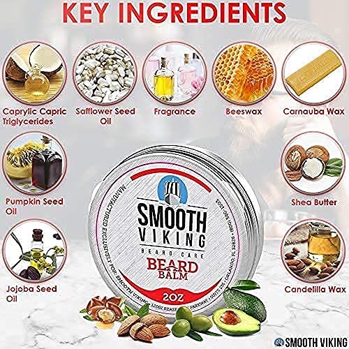 Smooth Viking Beard Styling Balm for Men - Strong Hold Formula with Essential Oils & Beeswax for Healthy Beard & Mustache Growth, 2oz