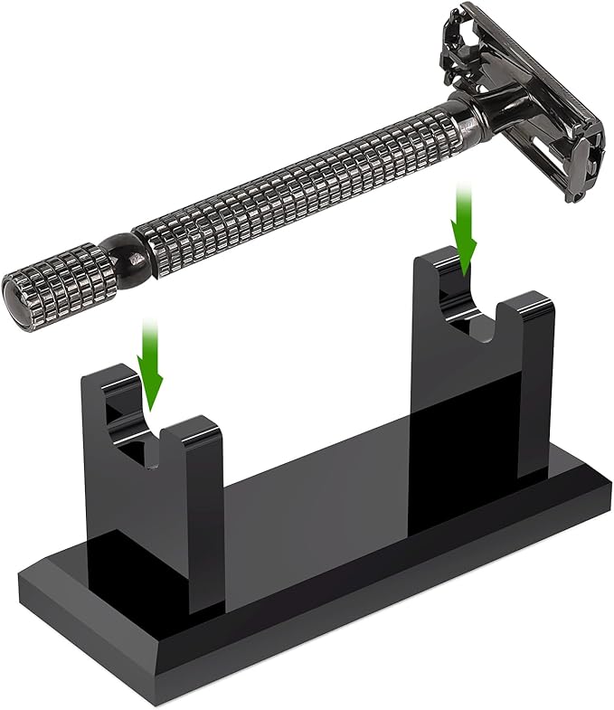 Linkidea Acrylic Men's Razor Stand, Stable Bathroom Holder for Safety Razors, Easy Clean, Compatible with Viking Blade Chief & Shaving Revolution Razors (Black)