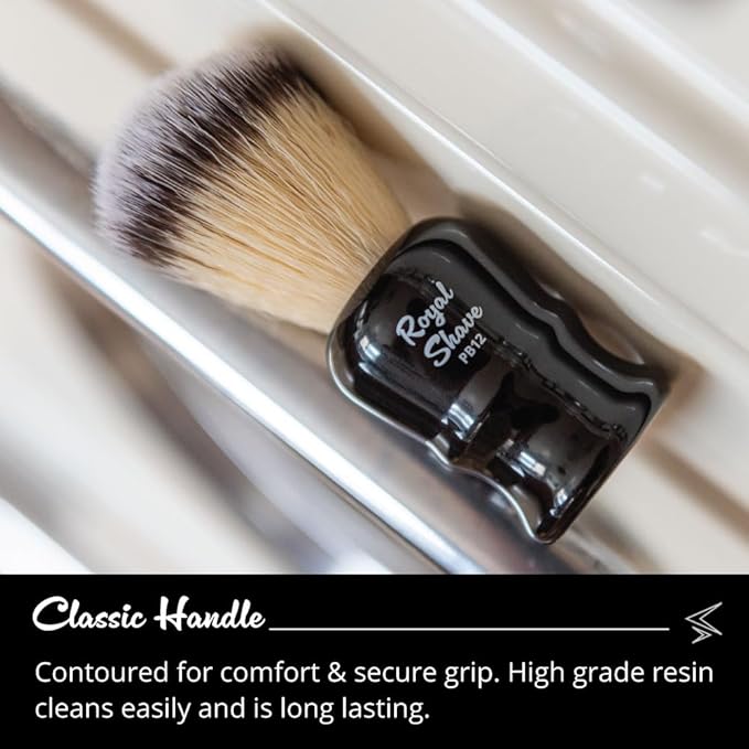 Vegan Shaving Brush by Royal Shave, Foluxe Synthetic Bristles, Badger-Free, Wet Shave Tool for Men & Women, Smooth & Comfortable (BLACK)