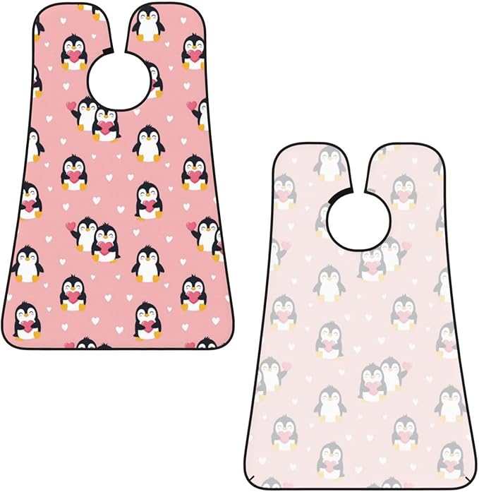 Strong Suction Cup Beard Grooming Bib, Non-Stick Hair Catcher, Waterproof, for Shaving, Cute Cartoon Penguin and Heart Pink