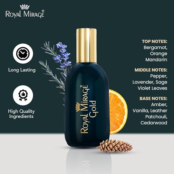 Royal Mirage Gold Eau de Cologne - Premium Citrus & Amber Fragrance Spray - 120ml (4 oz) Long-Lasting EDC - Authentic Heritage Scent