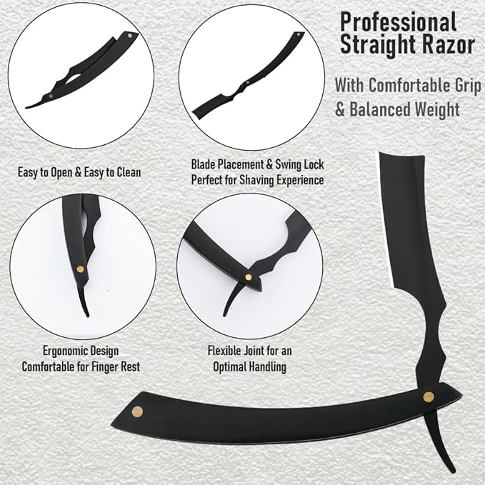 Straight Razor With Strope - Professional Straight Edge Barber Premium Stainless Steel Shaver With Shaving Strop for Men Home & Salon Grooming Using (NO.148)