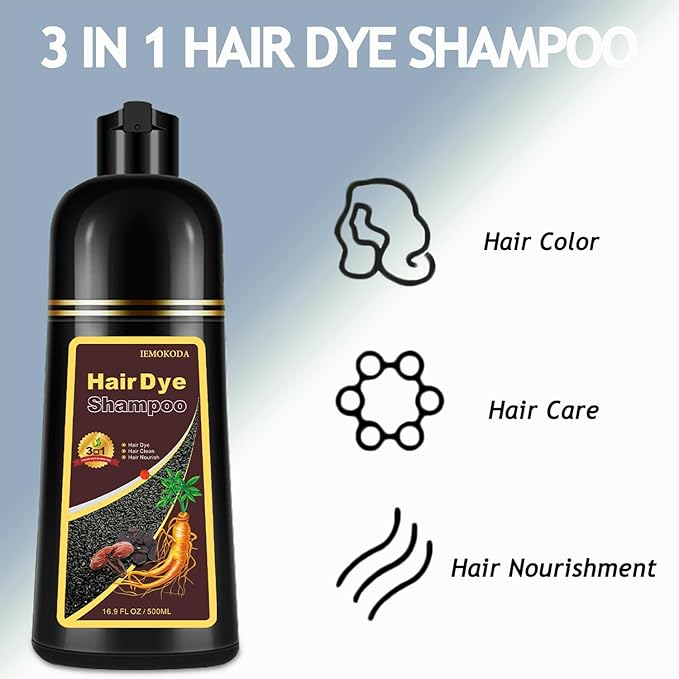 Hair Dye, Hair Dye Shampoo for Women & Men, Color Shampoo Hair Dye 16.12 Fl Oz, Safe and Natural Champu Para Canas (Dark Coffee)