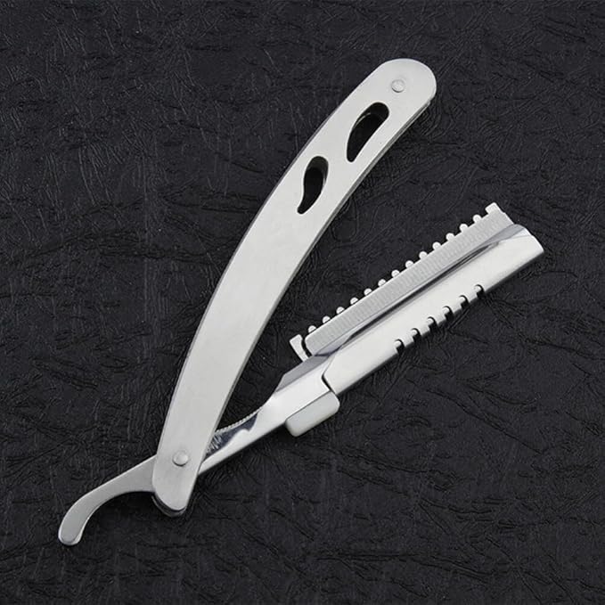 FRCOLOR Manual Razor Full Stainless Steel Vintage Not Include Blade Foldable Barber Razor Scraper Razor Beard Salon Haircut Tools for Men Use