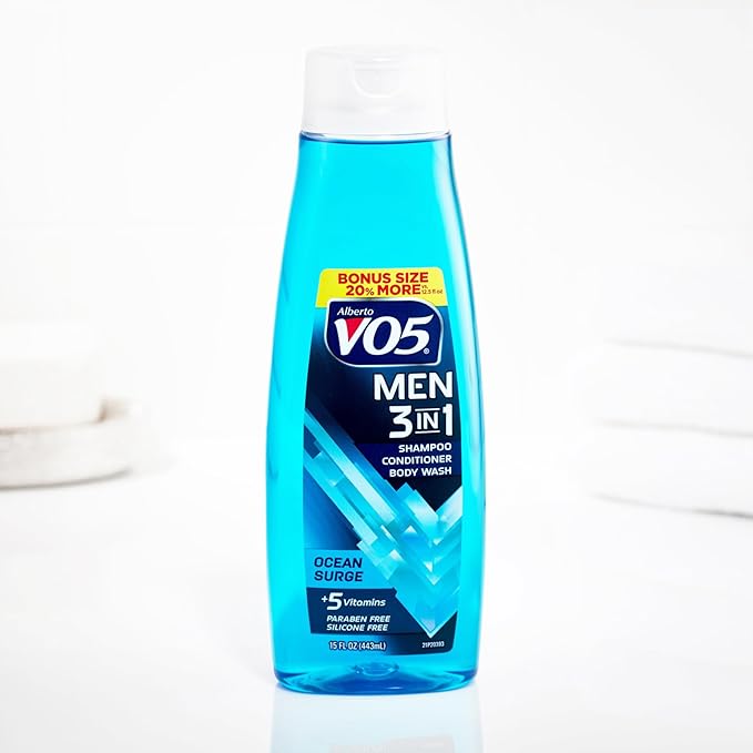 Alberto VO5 Men 3 in 1 Fresh Ocean Surge - 3 in 1 Shampoo Conditioner and Body Wash - With 5 Oils and 5 Vitamins - Energizing Ocean Scent - 15 oz