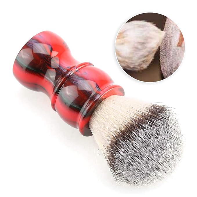 Professional Manual Beard Shaving Brush, Men Mustache Brush with Dense Nylon Hair, Barber Brush for Softening Beard and Creating Rich Lather, Portable Travel Shaving Brush for Salo (red color)