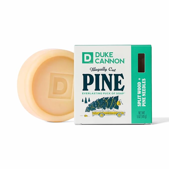 Duke Cannon Holiday Soap for Men, Illegally Cut Pine 2 Pack & Peppermint Bark 2 Pack Scented 5 oz Soap Pucks, Long-Lasting Extra Large Bars for Refreshing Daily Clean