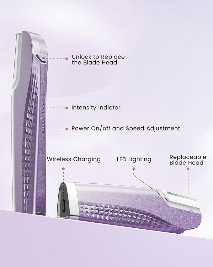 Dermaplane Razor For Women Face, 3 Adjustable Dermaplaning Tool,Facial Hair Removal Razors with Led Light for Peach Fuzz,Rechargeable Sonicsmooth Facial Hair Remover with 8 Replacement Blades (Purple)