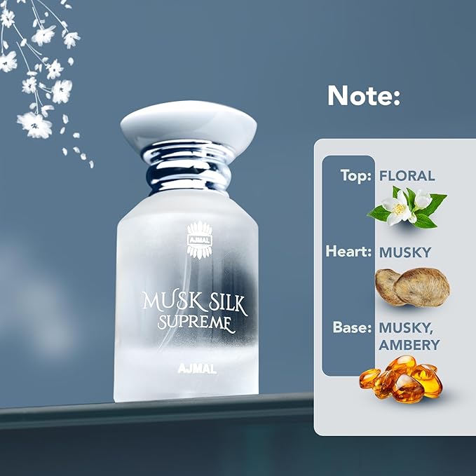 Ajmal Musk Silk Supreme Eau de Parfum for Men & Women – 1.7 fl oz / 50 ml | Soft Musky Floral Perfume | Long Lasting Elegant Unisex Fragrance