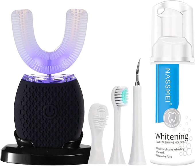 Automatic Toothbrush for Adults - Ultrasonic Electric Toothbrush with Soft Bristles Rechargeable Portable 30'' Automatic Timer Wireless Charging Washable Dual-Use for Travel & Home (Black)
