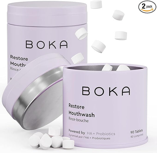 Boka Mouthwash Tablets with Hydroxyapatite - Refreshes Breath - Fluoride Free & Alcohol Free - Travel Size Mouthwash Chewable Tablets - (Pack of 2, 90 Pcs, Mint)