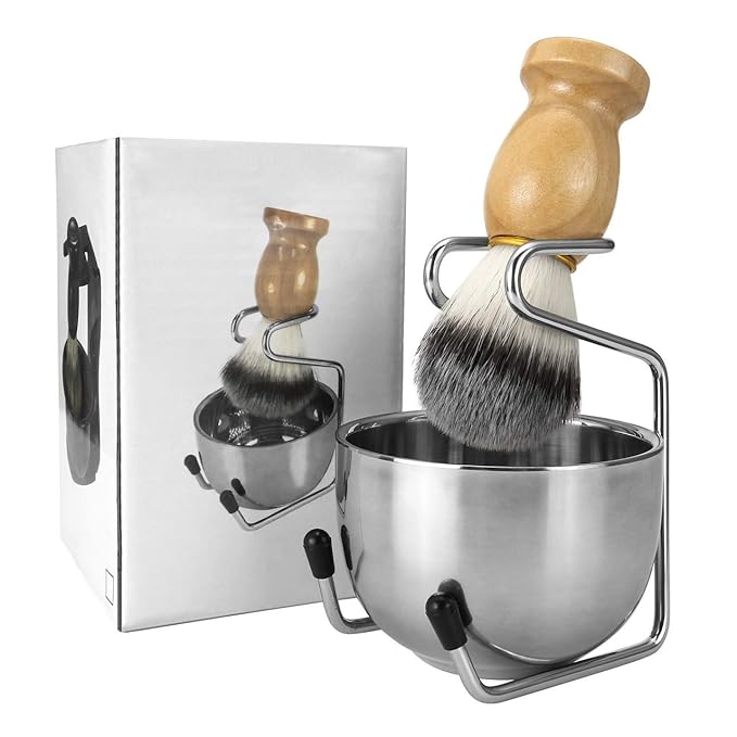 Personalized Shaving Brush Set for Men, Custom Stainless Steel Shaving Razor&Brush Holder Soap Bowl Badger Hair Beard Shave Brush Kit for Dad Husband Boyfriend Father's Day Gift