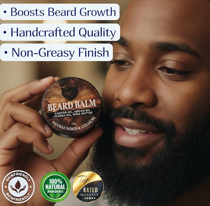 Beard Balm for Men, Cologne and Sandalwood Scent, natural growth Moustache Wax with Argan, Jojoba, Castor Oil, 50g