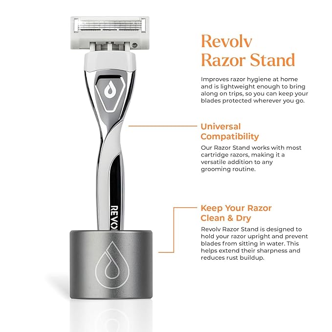 Revolv Razor - Razor Stand - Durable Razor Holder with Rubberized Non-Slip Base - Keeps Blades Clean, Dry & Upright -Opening measures 3/4 of an inch. Compatible with Most Cartridge Razors