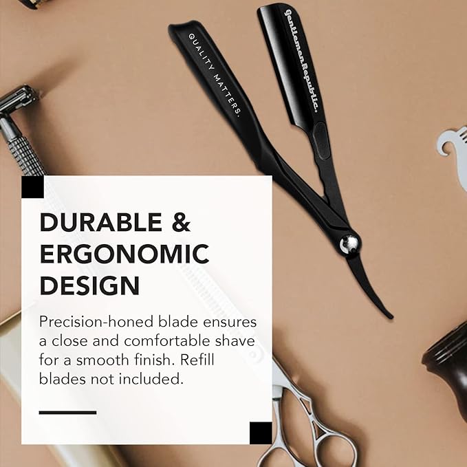 Gentlemen Republic Straight Edge Razor Holder: Premium Black Safety Razor Holder for Professional Barbers and Everyday Home Grooming - Achieve the Shave with Confidence