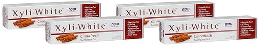 NOW Foods Solutions,Xyliwhite™ Toothpaste Gel,Cinnafresh,Cleanses and Whitens,Clean and Fresh Cinnamon Taste,6.4-Ounce,(Pack of 4)
