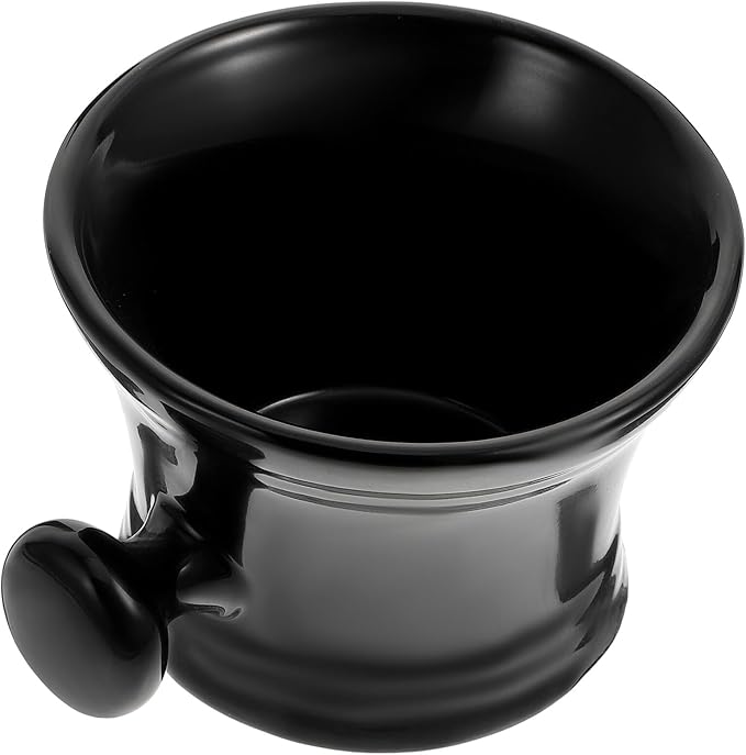 DOITOOL Ceramic Shaving Soap Bowl with Handle Black, Men’s Shaving Foam Container for Wet Shave, Practical Lathering Bowl for Barber Shop and Home Use