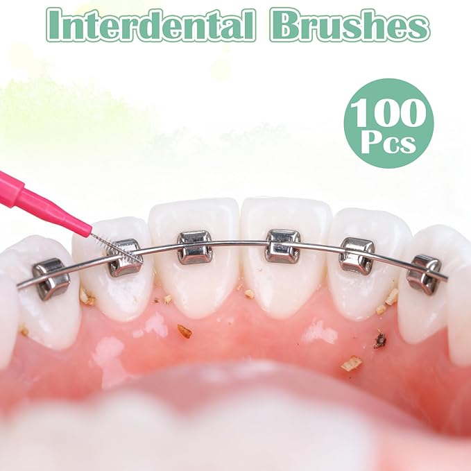 100 Pcs Interdental Brushes Braces Brush for Cleaner Dental Cleaning Tools Soft Tooth Floss Picks for Braces Bridges Care, Portable Bendable Heads