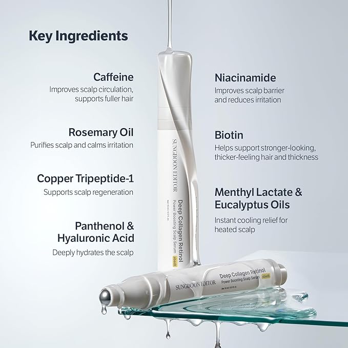 SUNGBOON EDITOR Deep Collagen Retinol Scalp Serum |Roll-On Hair Growth&Thickening Serum |Dry, Itchy Scalp Treatment |Caffeine +Biotin +Rosemary |Korean Hair Care,0.5 fl oz