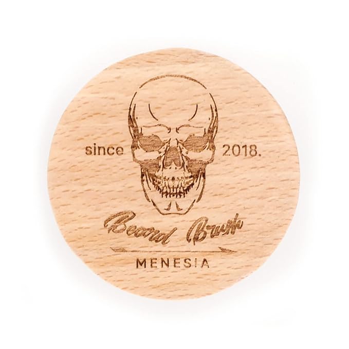 Small and Round Beard Brush, Pocket Travel Men's Wooden Boar Bristle Hair Beard Mustache Brush for Men (Skull)