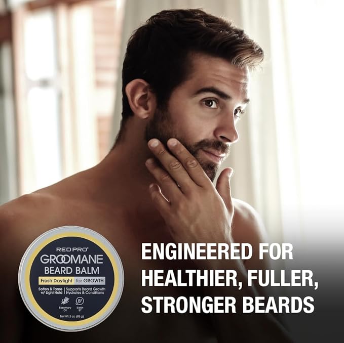 Red by Kiss Groomane Beard Balm, Soften & Tame, Light Hold, Promotes Full, Healthy Look Beard Strengthen Facial Hair, Reduce Breakage