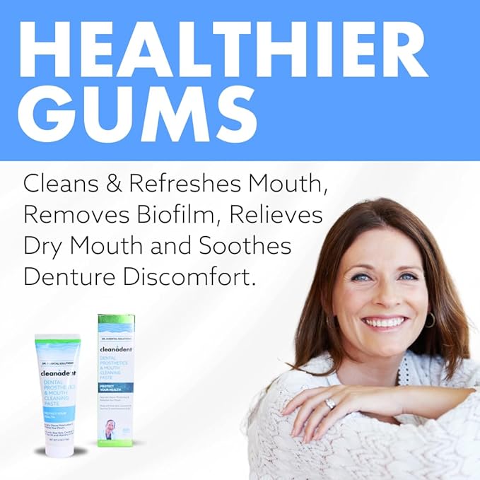 Dr. B Dental Solutions Cleanadent Denture and Gum Toothpaste, ADA Accepted All-Natural Denture Toothpaste for Adults - Removes Odors, Stains and Adhesives - 4 oz (2 Pack)