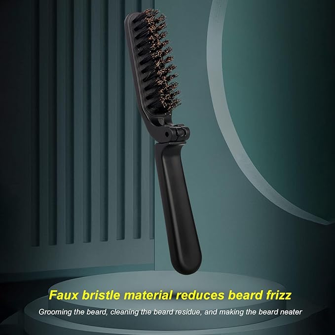 Foldable Beard Brush, Soft Bristles Beard Styling Comb Men Mustache Grooming Brush Portable Hair Styling Tool for Women and Men, Household Outdoor Travel