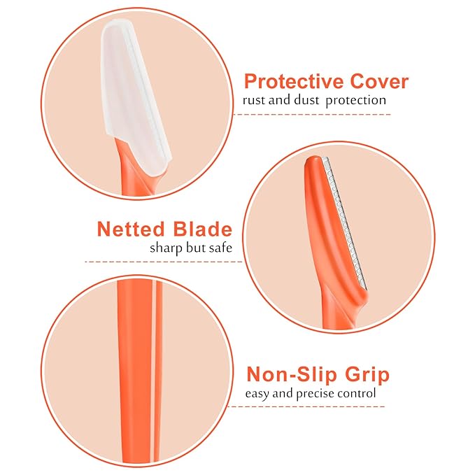 12 Pcs Orange-red Eyebrow Razors, Face Razors Multipurpose, Exfoliating Dermaplaning Tools, Eyebrow Trimmers Shaver with Protective Cover, Facial Hair Removal for Women Men Body Use