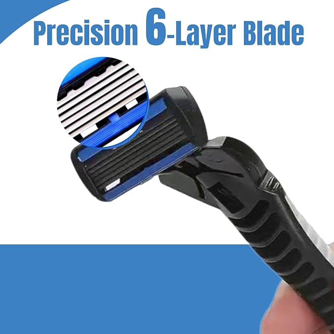 6-Blade Razor for Men, Men's Razors Set Includes Handle & Blade Refills, Precision Manual Beard Trimmer Safety Men Shaving Essentials Kit Travel Face Cleansing Shaver (1 Razor + 15 Blades)