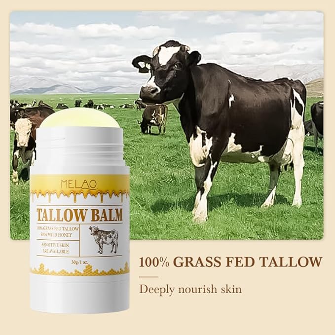 Tallow Balm Stick - Multi-Purpose Moisture Stick for Face & Body, Tallow and Honey Balm for Dry Skin, Lips & Cuticles, Soothing & Hydrating, Beef Tallow Moisturizer