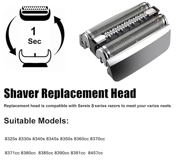 83M Replacement Head Compatible With Braun Series 8, 83M Wet and Dry Replacement Foil and Cutter for Braun Electric Shaver S8, 8370cc, 8340s, 8350s, 8467