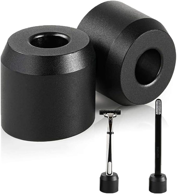 Caudblor 2Pcs Men's Shaving Safety Razor Stand, Premium Aluminum Alloy Matte Black Retro Double Edged Razor Holder for Men Women, Simple Small Long Handle DE Razor Base Tool, Cute Shaver Accessories