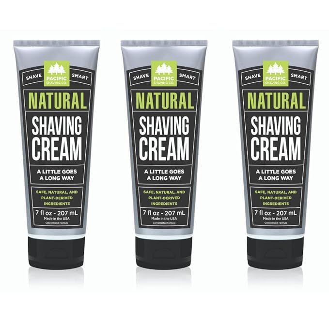 Pacific Shaving Company Natural Shaving Cream - Shea Butter + Vitamin E Shave Cream for Hydrated Sensitive Skin - Clean Formula for a Smooth, Anti-Redness + Irritation-Free Shave Cream (7 Oz, 3 Pack)