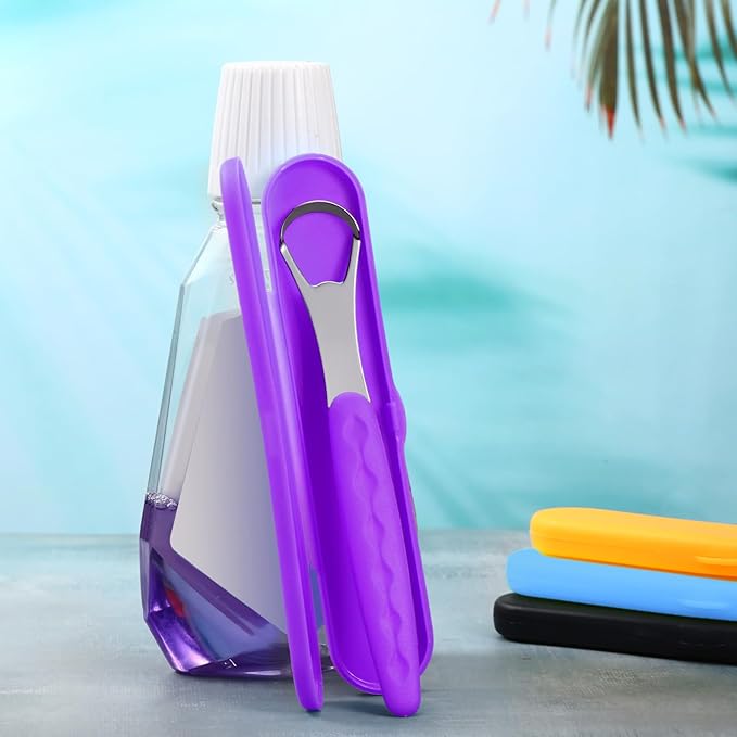 4 Pcs Tongue Scraper Cleaner Adults and Kids Stainless Steel Tongue Brush Metal Scraper Reduce Bad Breath with Travel Cases for Men Women Oral Mouth(Purple, Orange, Blue and Black)