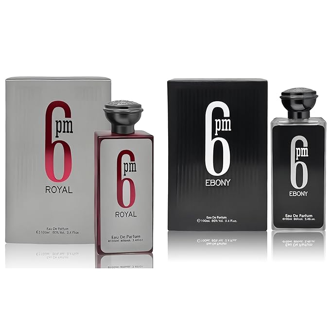 6PM Ebony&6PM Royal Men's Cologne Eau de Parfum Gift Set - 3.4 Fl Oz Each | Citrus Spicy & Woody Ambergris Fragrance | Luxury Perfume for Day & Night