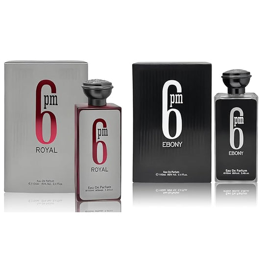 6PM Ebony&6PM Royal Men's Cologne Eau de Parfum Gift Set - 3.4 Fl Oz Each | Citrus Spicy & Woody Ambergris Fragrance | Luxury Perfume for Day & Night