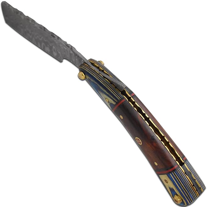 Straight Razor | Straight Edge-Razor Sharp High Hardness Real Damascus Steel Cutthroat Straight Edge-Blade | Barber Razor (350)