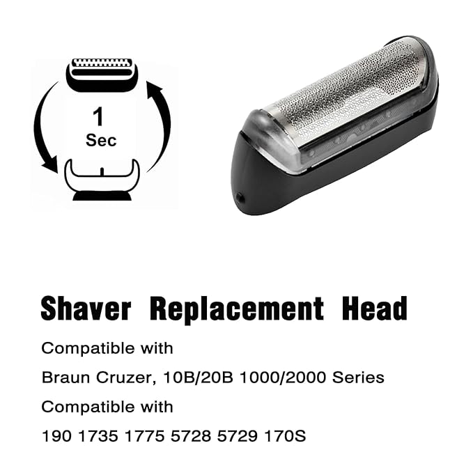 2Pack 10b Replacement Foil and Cutter for Braun series 1/cruzer foil & cutter,10B 20B Replacement Head Compatible with Braun Series 1000 2000 Electric Shaver 170 180 190 1715 1735
