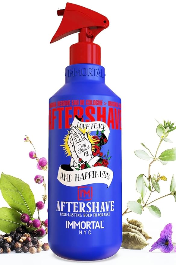 Immortal NYC Stay Blessed 02, After Shave Spray Body/Face Men's Cologne, 17 oz, Exclusive Barbers, Softens Skin, Refreshes, Disinfects and Relieves Face and Skin, Moisturizing Formula After Shaving