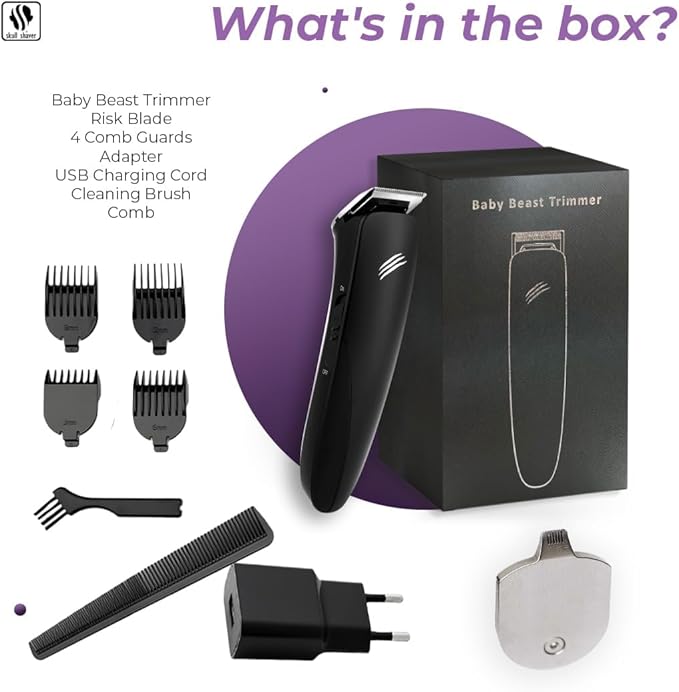 Skull Shaver Baby Beast Trimmer - Ultimate Cordless Hair & Beard Grooming Tool - Precision Steel Blades - USB Rechargeable - 4 Combs - Travel-Friendly