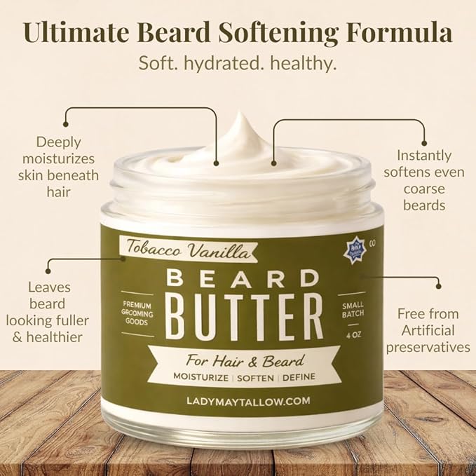 Tallow Man Tobacco Vanilla Beard + Body Butter | Men's Grooming | Grass-Fed Tallow | 9oz