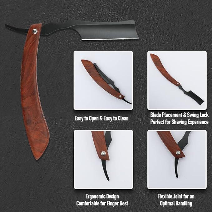 Straight Razor With Strope - Professional Straight Edge Barber Premium Stainless Steel Shaver With Shaving Strop for Men Home & Salon Grooming Using (NO.152)