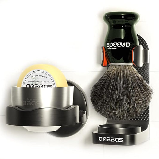 Anbbas Pure Badger Hair Shaving Brush and Bowl with Black ABS Wall Mounted Holder Stands for Lathering Bowl and Brush,3.5 oz Shaving Soap Refill,5in1 Set for Men Wet Shave