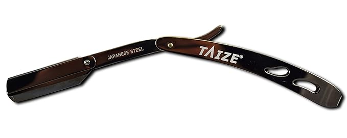 TAIZE - Straight Razor - Black Steel Design - Two Holes - 5''