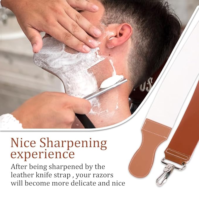 ZORZA 1Pcs Dual-Sided Leather Sharpening Straps Professional Barber Leather Strap Straight Razor Strop with Cowhide & Canvas for Enhanced Razor Sharpening & Smoothing Experience(Brow)(Cowhide+Canvas)